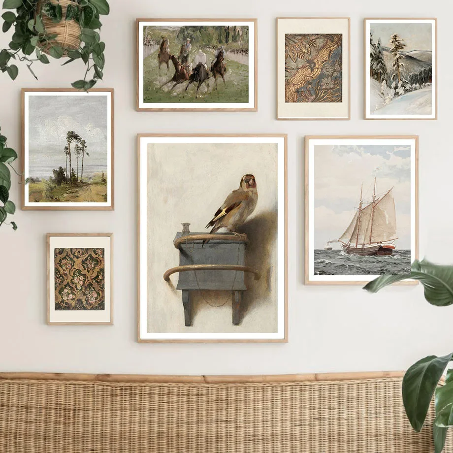 Goldfinch Vintage Tapisserie Abstrakte Landschaft Wand Kunst Leinwand Malerei Nordic Poster Drucke Wand Bilder Für Wohnzimmer Dekor Image