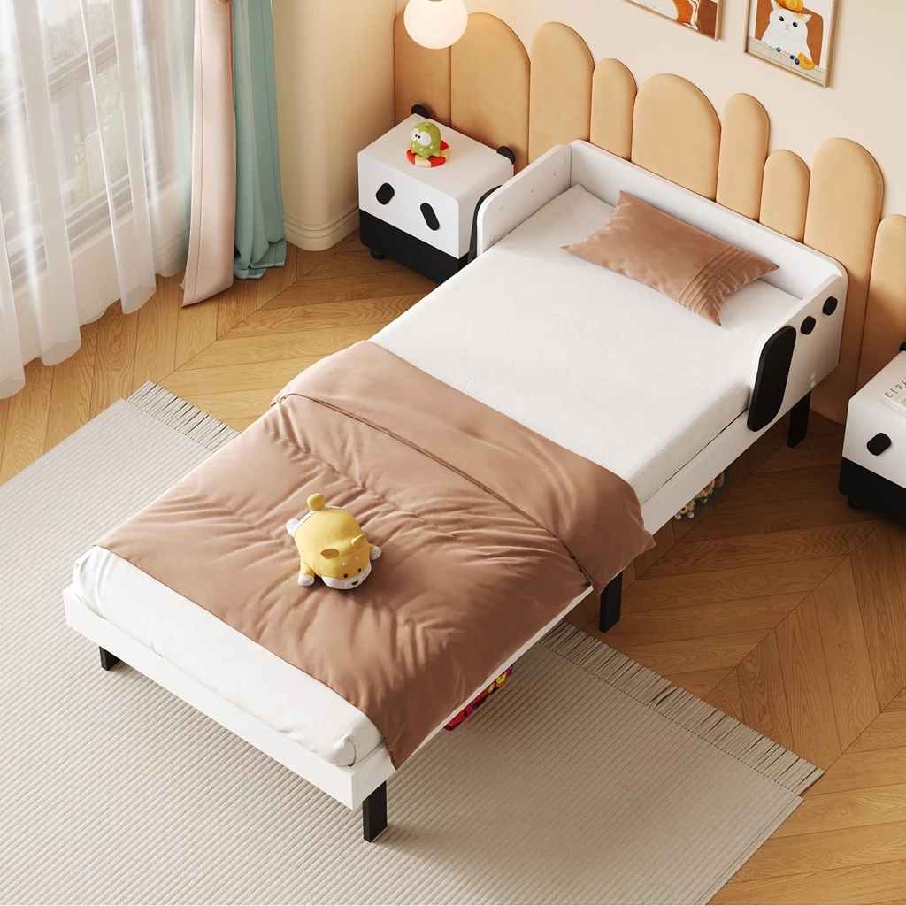 Kinderbett Einzelbett 90×200 cm, Bettgestell mit Lattenrost und Kopfteil, Bett 90x200 für Jugendliche