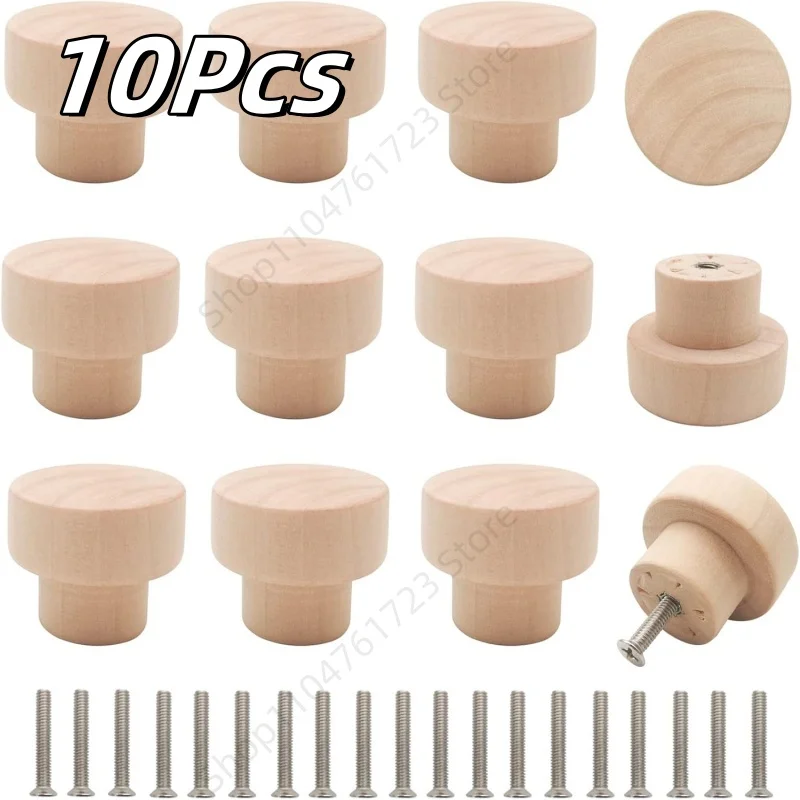 10 Stücke Holz Schrank Griff Massivholz Küche Türgriff Kommode Kleiderschrank Knöpfe Schrank Schublade Ziehen Möbelgriffe Image