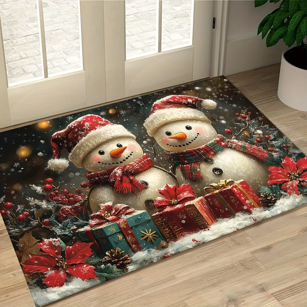 VIKAMA Weihnachts-Schneemann-Willkommensmatte für den Innen- und Außenbereich, Antifouling, verschleißfeste Matte, Wohnzimmer-Dekorationsmatte Image