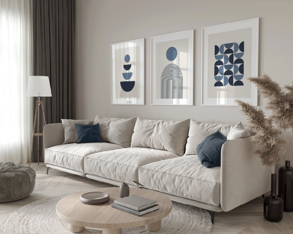 Set di 3 stampe artistiche da parete blu, stampe artistiche da parete geometriche, stampe artistiche da parete blu navy, stampe artistiche da parete g