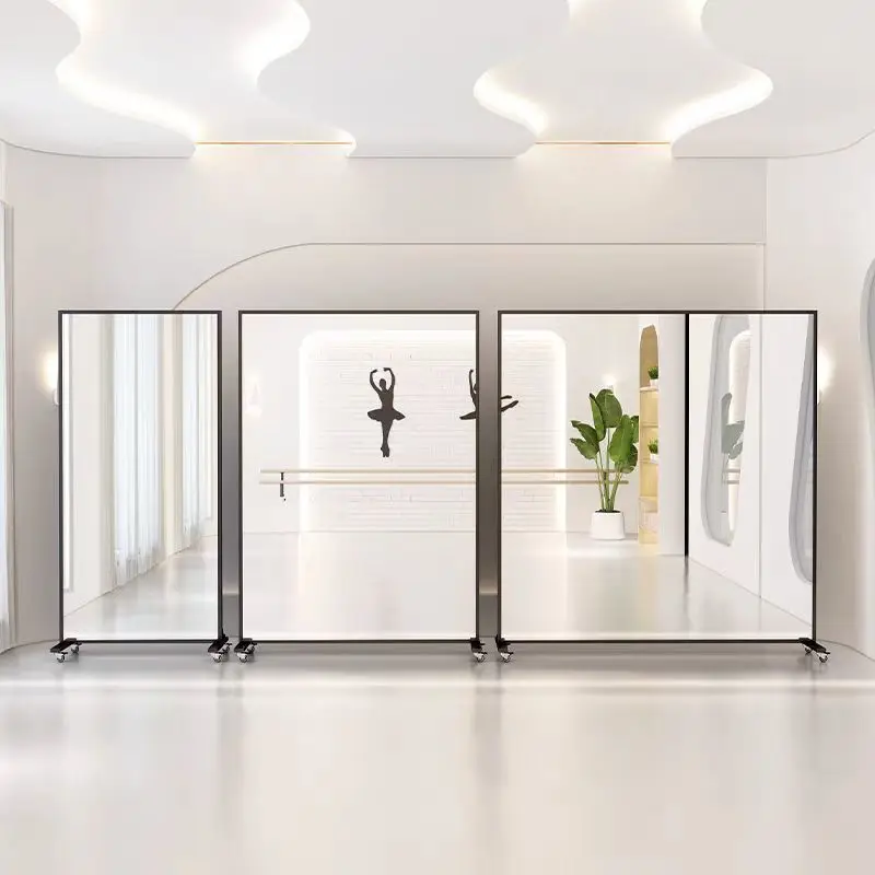 Beweglicher Tanzspiegel Ganzkörper-Bodenspiegel für Yoga Heimtanzspiegel Übungsraumspiegel mit Universalrädern Großer Spiegel Image