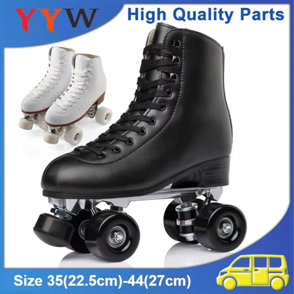 Zweireihige Rollschuhe für Erwachsene, Damen und Herren, 4-Rad-Skateschuhe, Riemenscheibe, Jungen und Mädchen, Outdoor-Skating, Quad-Turnschuhe, Größe 35 36 37 38–44
