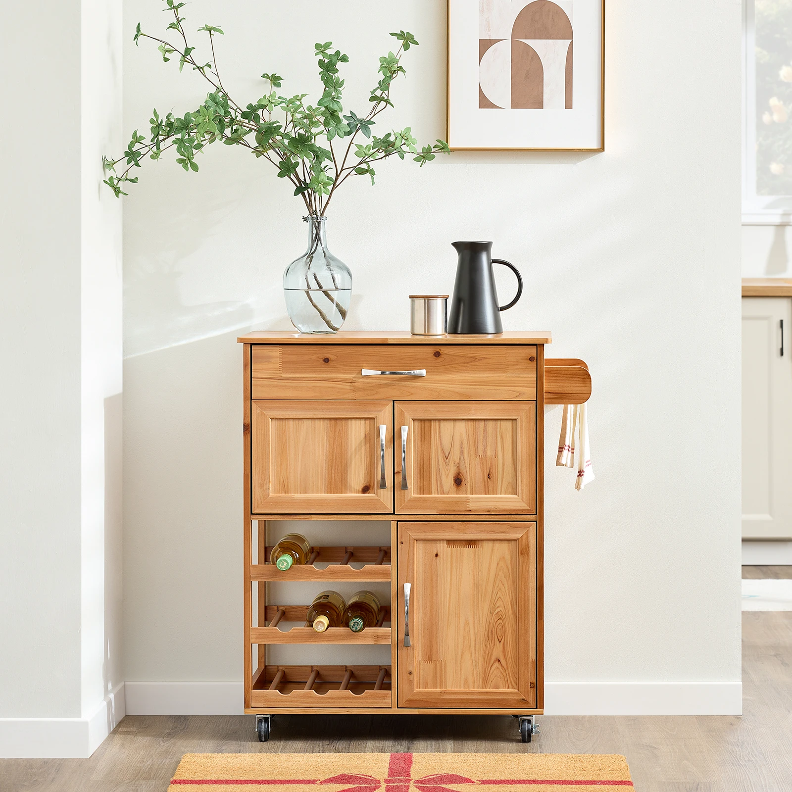 SoBuy FKW45 Servierwagen mit Rollen aus Massivholz Küchenwagen mit Arbeitsplatte für Küche Esszimmer 75×86×38cm
