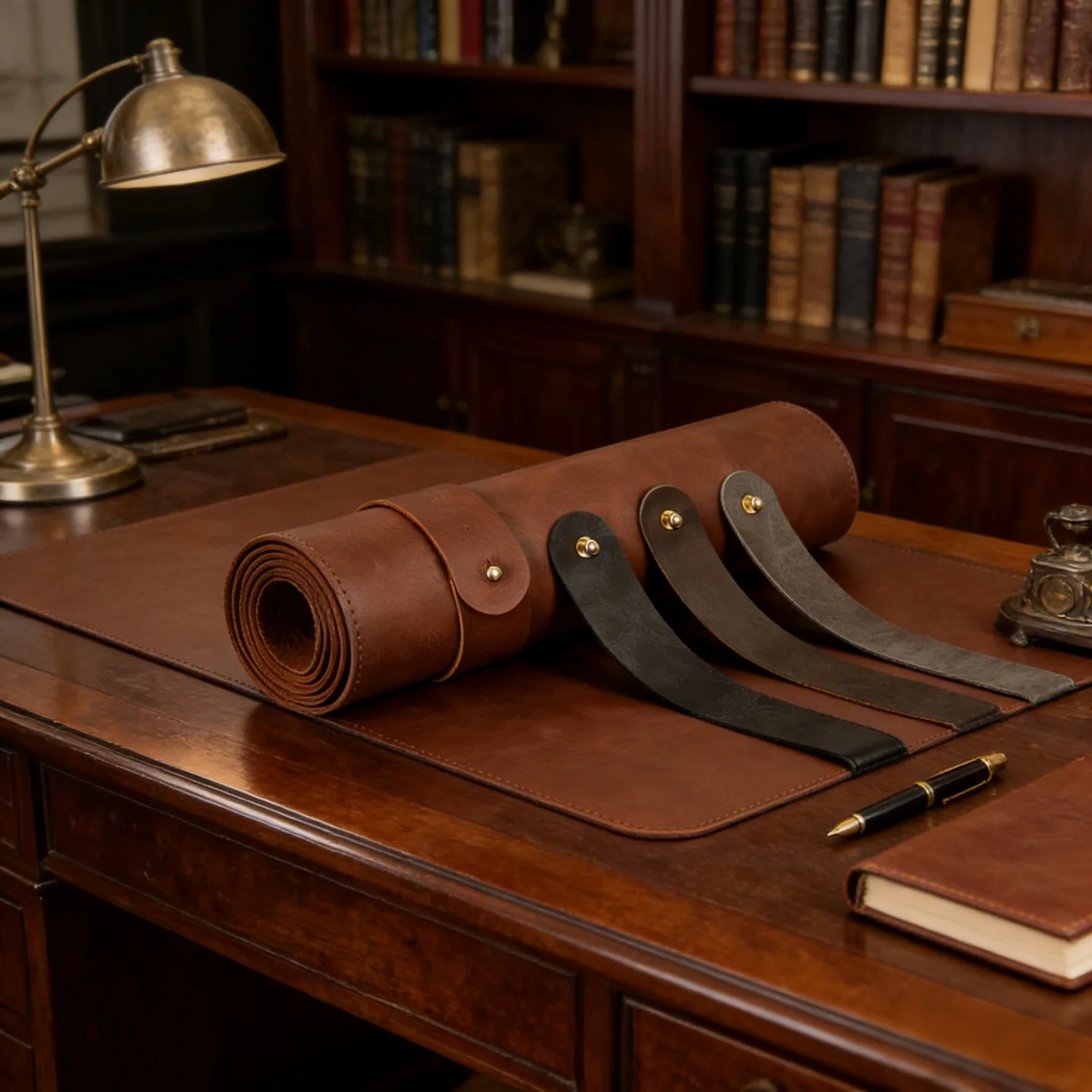 Der Luxus-Leder-Schreibtischbegleiter - PU-Matte mit Echtleder-Textur zum Schreiben & als Mauspad, Butterweiche Kunstleder-Schreibtischunterlage Image