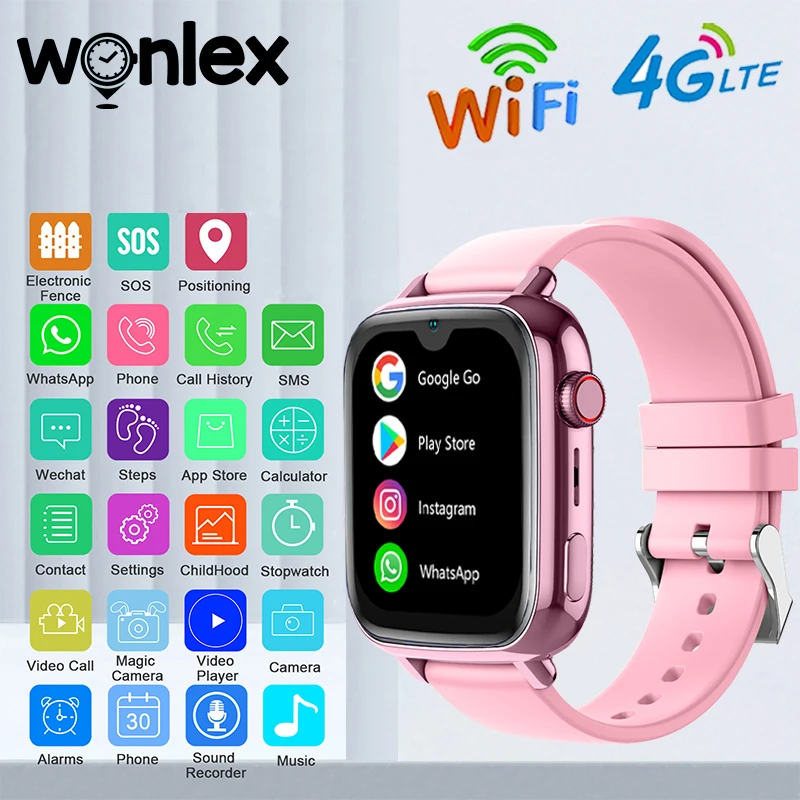 Wonlex 4G-Uhr für Kinder, GPS, WiFi, Ortung, KT34, Videoanruf, SOS-Alarm, Tracker, Monitor, Google Store, Spiel, Kinder-Smartwatch 2025 Image