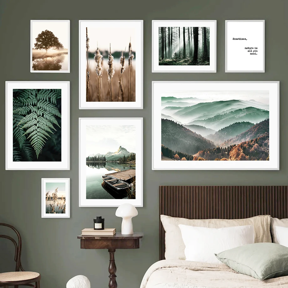 Bergboot See Wald Pflanzen Zitate Wand Kunst Leinwand Malerei Nordic Poster und Drucke Wand Bilder für Wohnzimmer Dekor