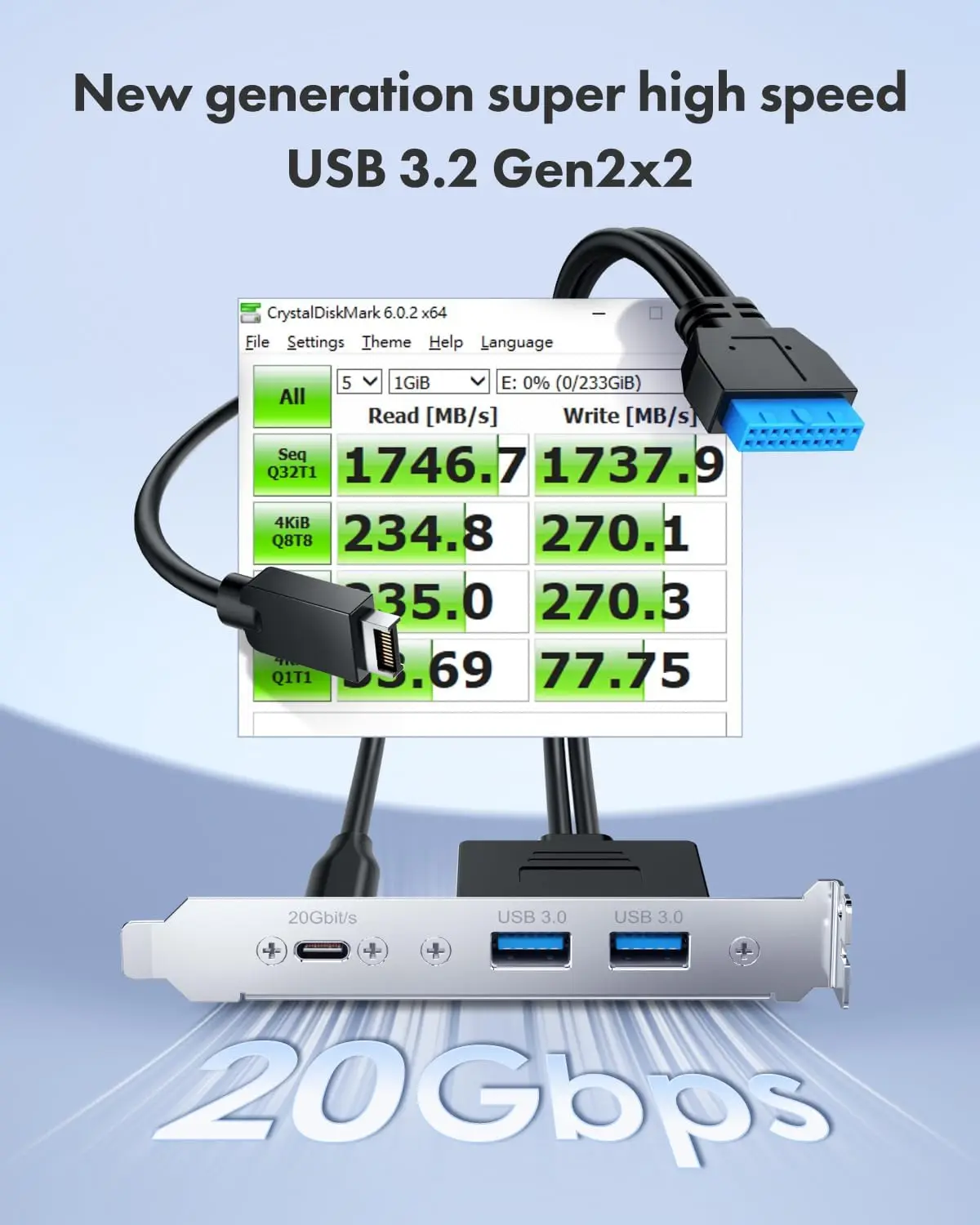 Mit PCIe-Halterung[G-AD-ETC2A-20G] USB-C und USB zu USB3.2 Typ-E Key-A 20-Pin und 19-Pin 2 USB3.0 Anschlüsse Image