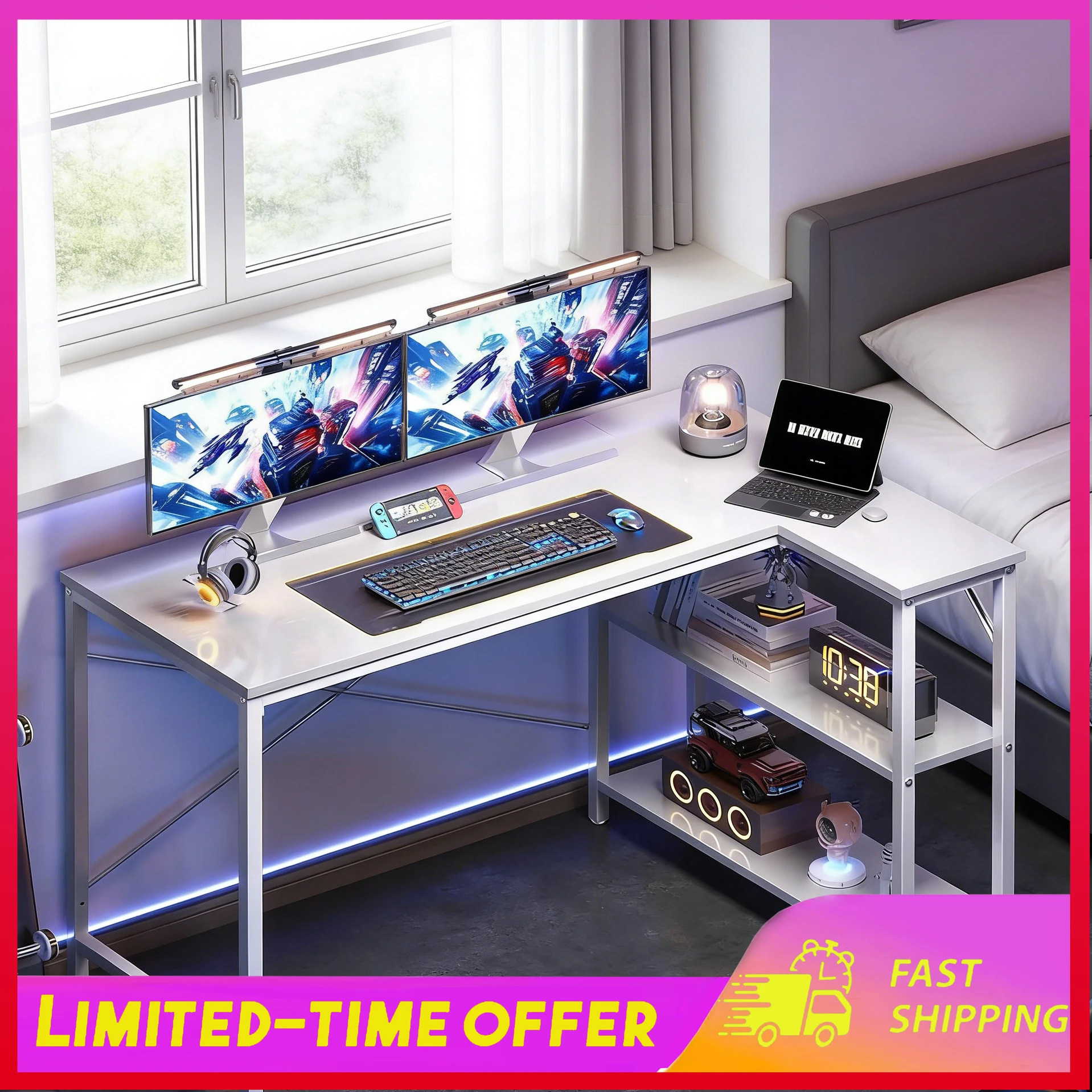 L-förmiger Computertisch, Gaming-Bürotisch mit Regalen, 120 cm, industrieller PC-Schreibtisch, Arbeitstisch für den Raum, Mesas Para Escritório Home