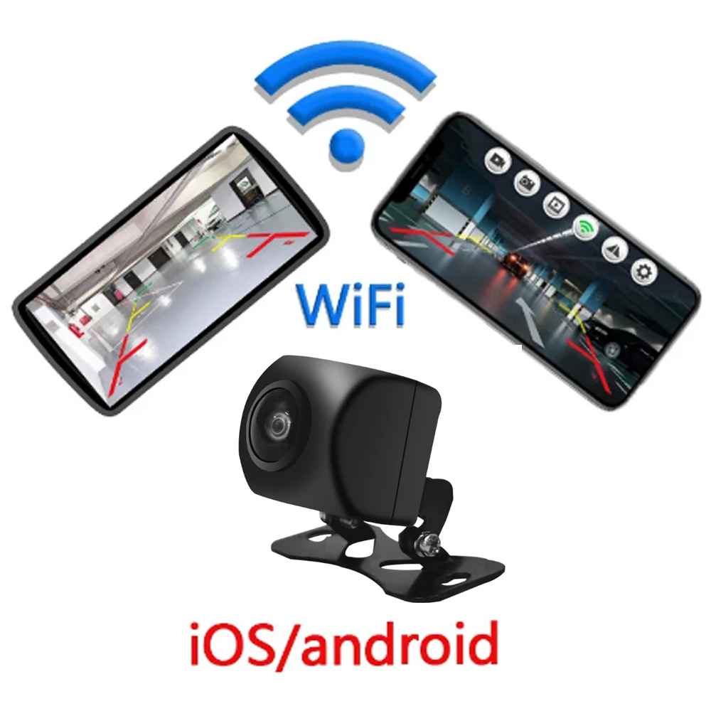 Universelle 1080P AHD Wireless Auto Rückansicht Kamera mit Front Nachtsicht Wasserdichte WiFi Rückfahr für 2 Din Android iOS APP Image