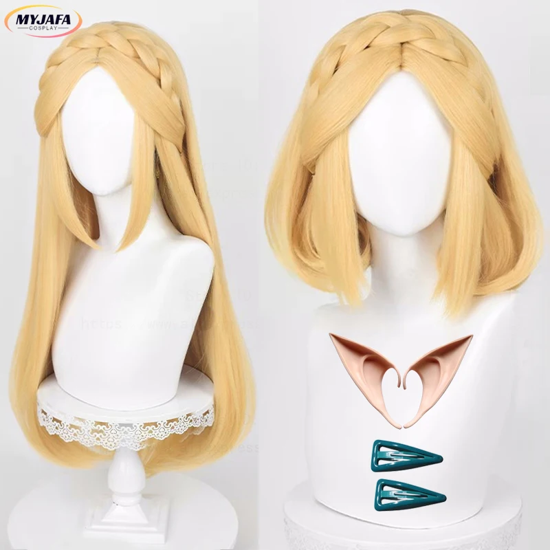 Link Princess 35 cm 72 cm hochwertige goldgelbe geflochtene hitzebeständige Kunsthaar-Spiel-Anime-Perücken + Perückenkappe Image