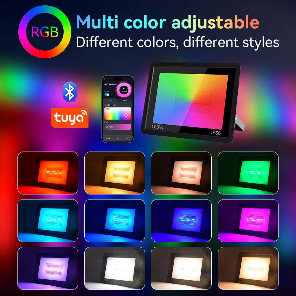 TUYA Smart Control Flutlicht RGB Wasserdichte Licht 100W Outdoor Licht LED Flutlicht Für Garten Hof Dekor WIFI verbinden