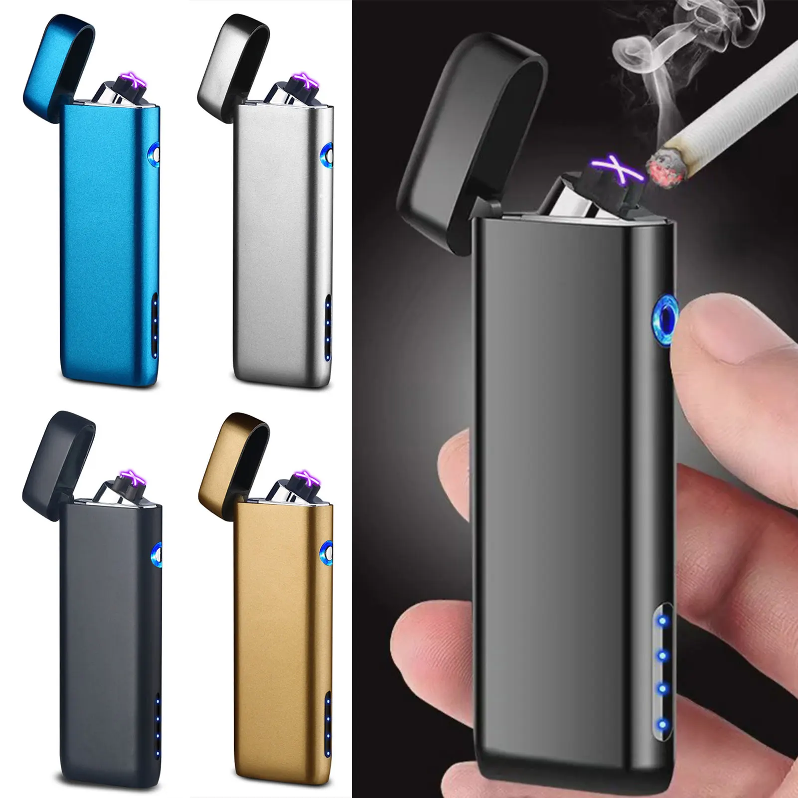 Mini-Lichtbogenfeuerzeug, winddicht, über USB wiederaufladbar, flammenlose Metall-Außenleuchte für Männer und Frauen Image
