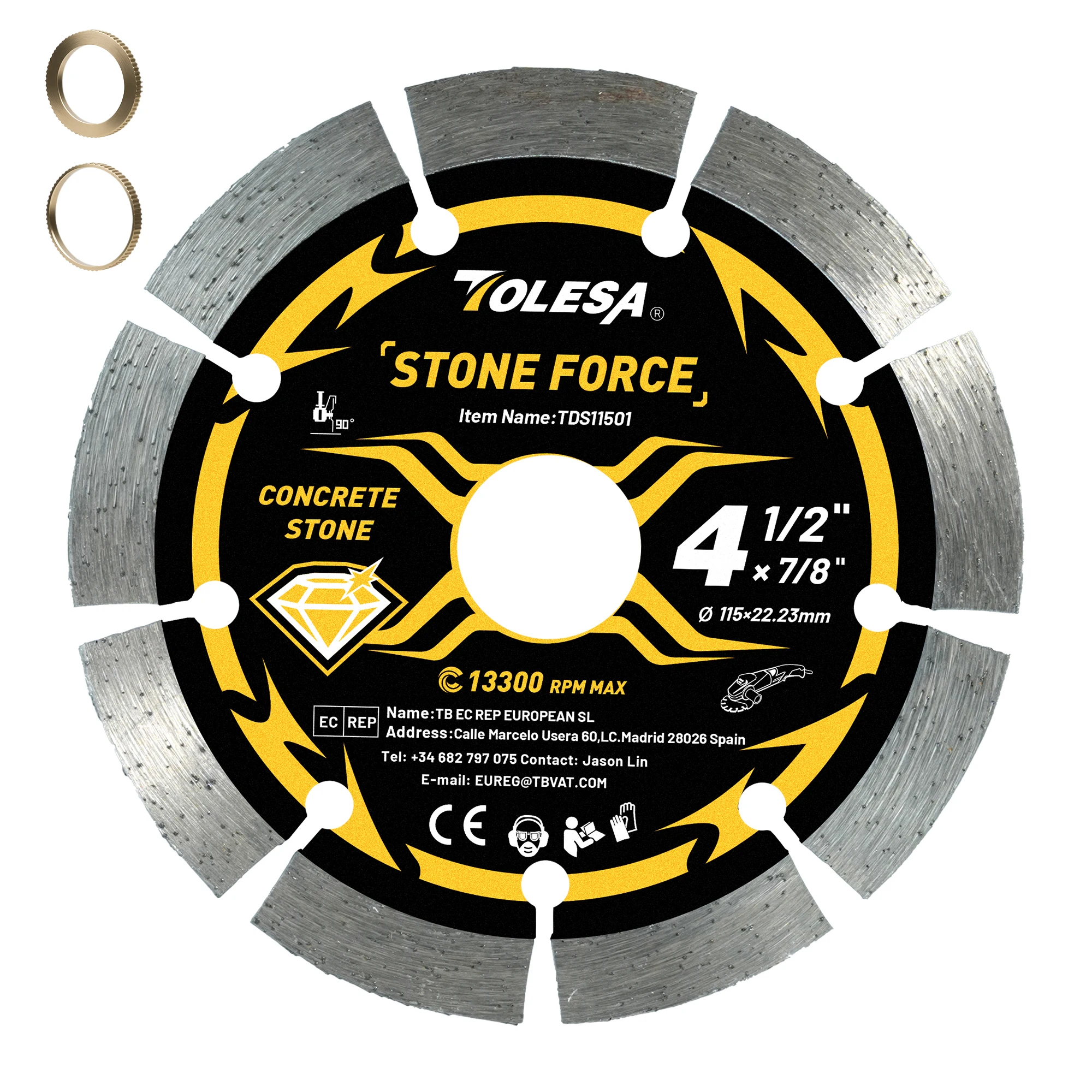 TOLESA 1 Stück 115mm / 125mm Segmentierte Diamantklinge, Diamant-Trennscheibe für Winkelschleifer, Steinmesser für Mauerwerk Image