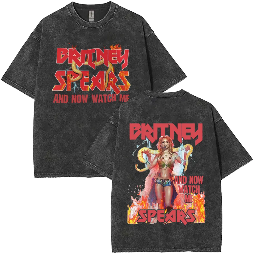 Gewaschenes Vintage Britney Spears und Now Watch Me T-Shirt Männer Frauen Hip Hop Mode Ästhetisches T-Shirt Übergroße T-Shirts Streetwear