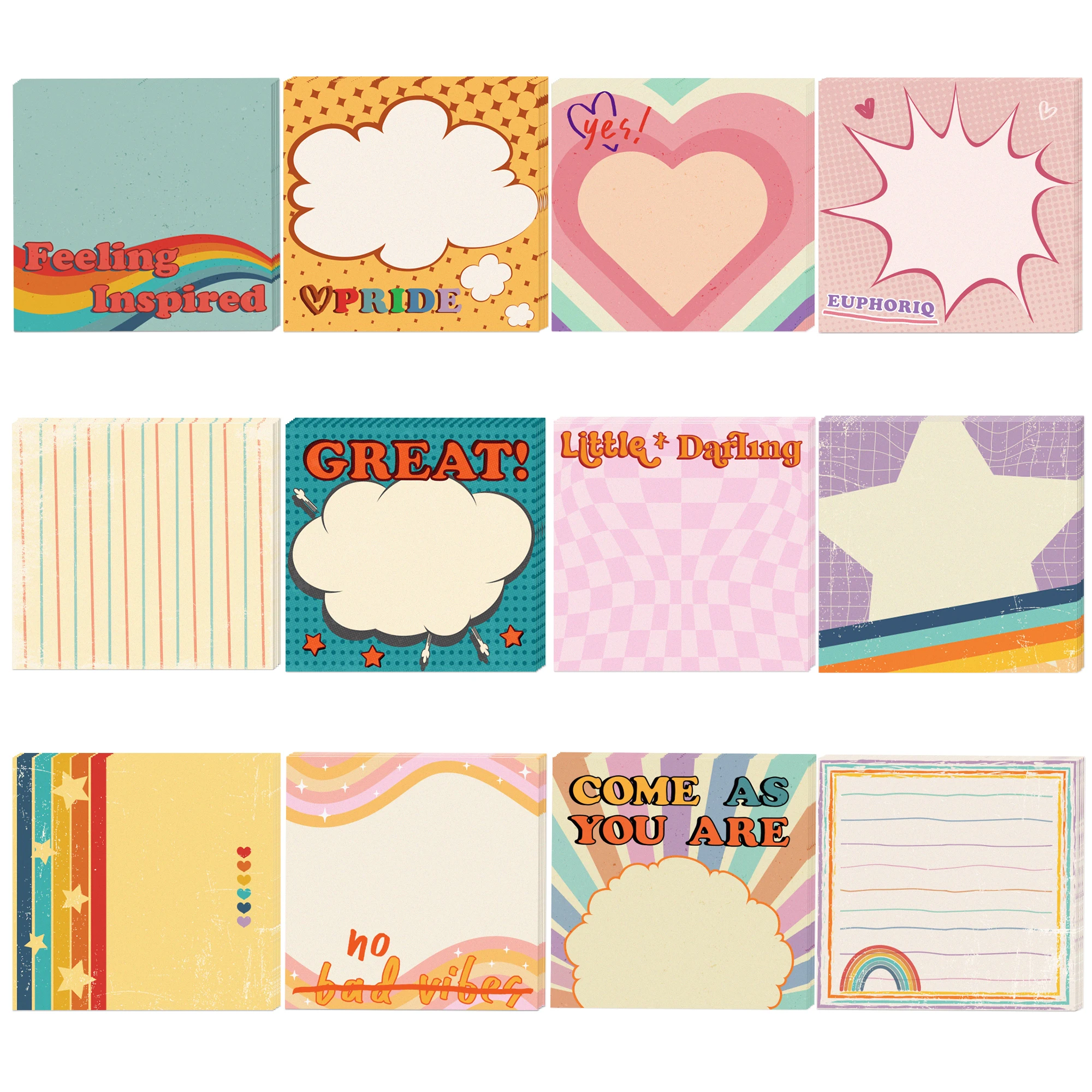 12/24/36 Stück Retro Hippie Haftnotizen-Set, Selbstklebende Notizblöcke, Schreib-Memoblöcke für Büro, Zuhause, Kinder-Geschenke und Bürobedarf Image