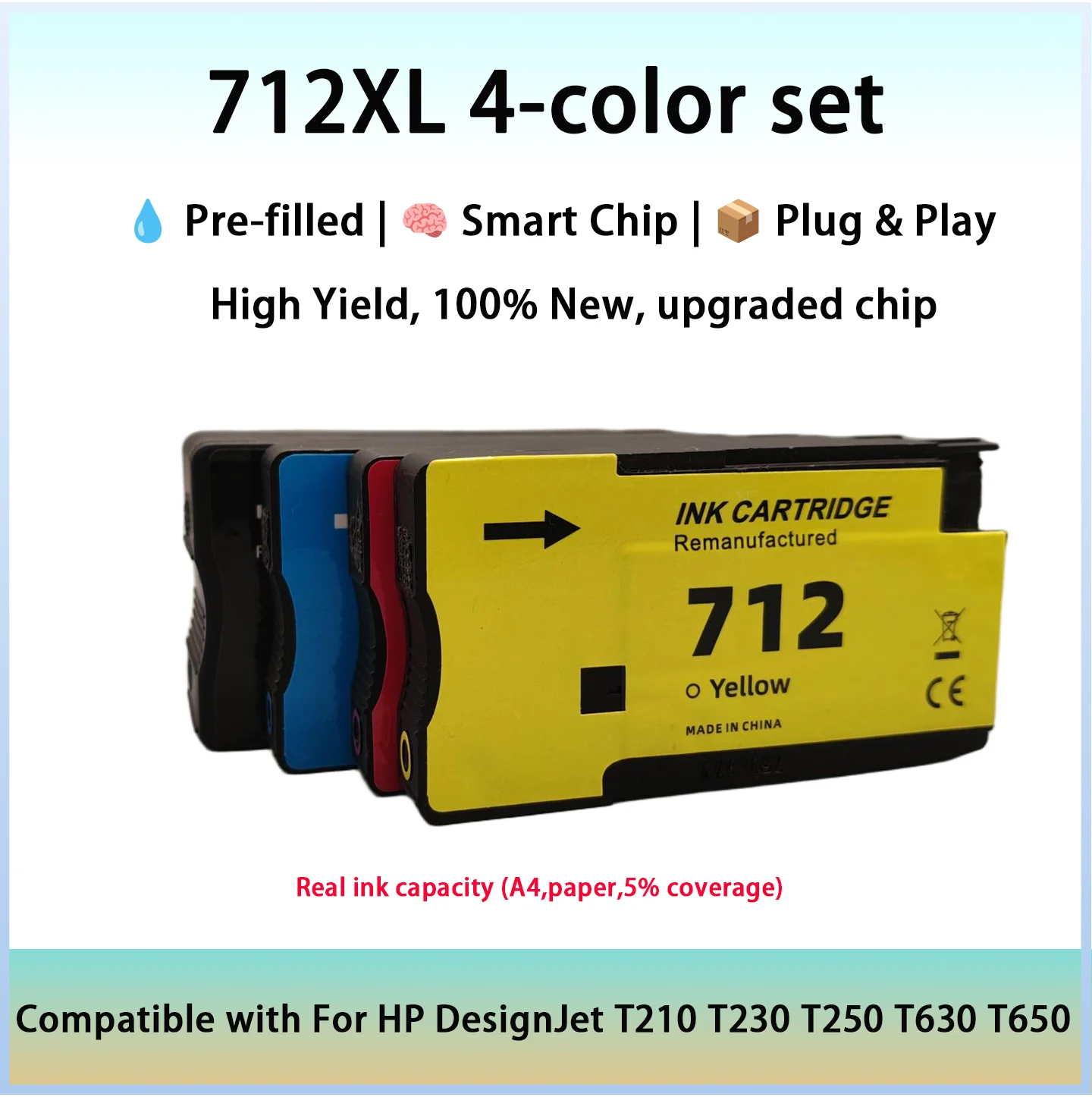 712XL Wiederaufbereitete Tintenpatrone für HP712 für HP DesignJet T210 T230 T250 T650 Drucker Image