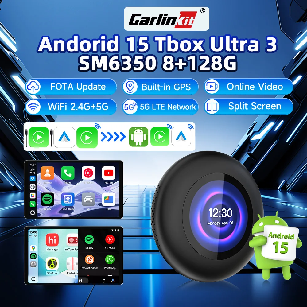2026 Carlinkit Android 15 Kabelloses CarPlay Android Auto AI Box Video-Adapter 5G LTE Unterstützung für BMW YouTube/Netflix TF/SD/SIM-Karte Image