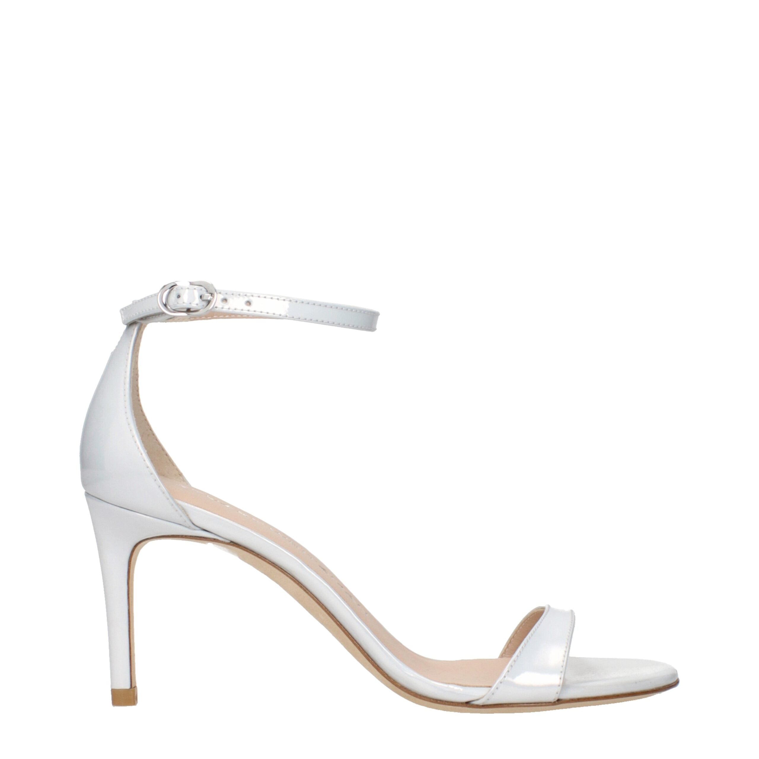 Stuart Weitzman Weiße Leder Stiletto-Absatzsandalen