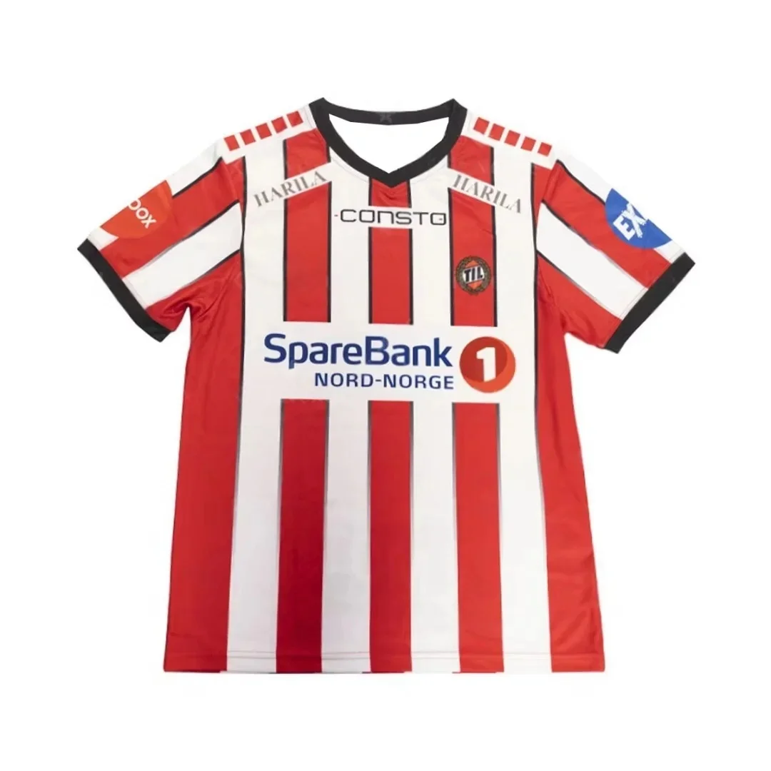Nouveau maillot de football domicile Tromsø IL 2026 à séchage rapide 3D, rayures rouges et blanches, SpareBank 1 NORD-NORGE