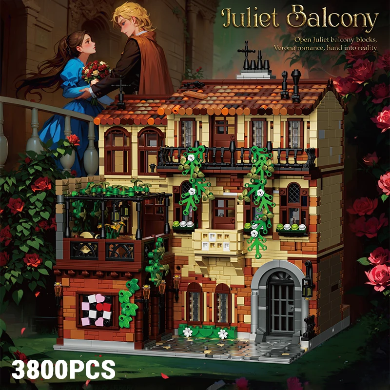 3800PCS Juliet Balkon Bausteine Sets Kleine Partikel MOC Street View Romantische Haus Ziegel Modell DIY Montage Bauen Spielzeug Image