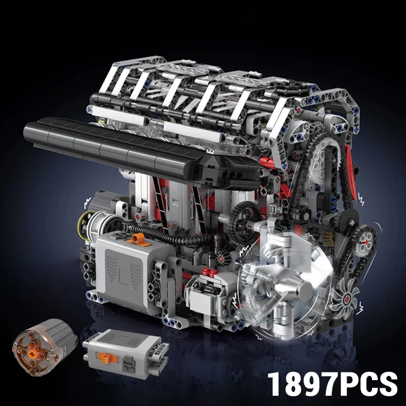 1897PCS L4 Benzin Auto Motor Bausteine Spielzeug Motorisierte Simulation Montage Ziegel Modell Sets Ornamente Für Kinder Geschenke Image