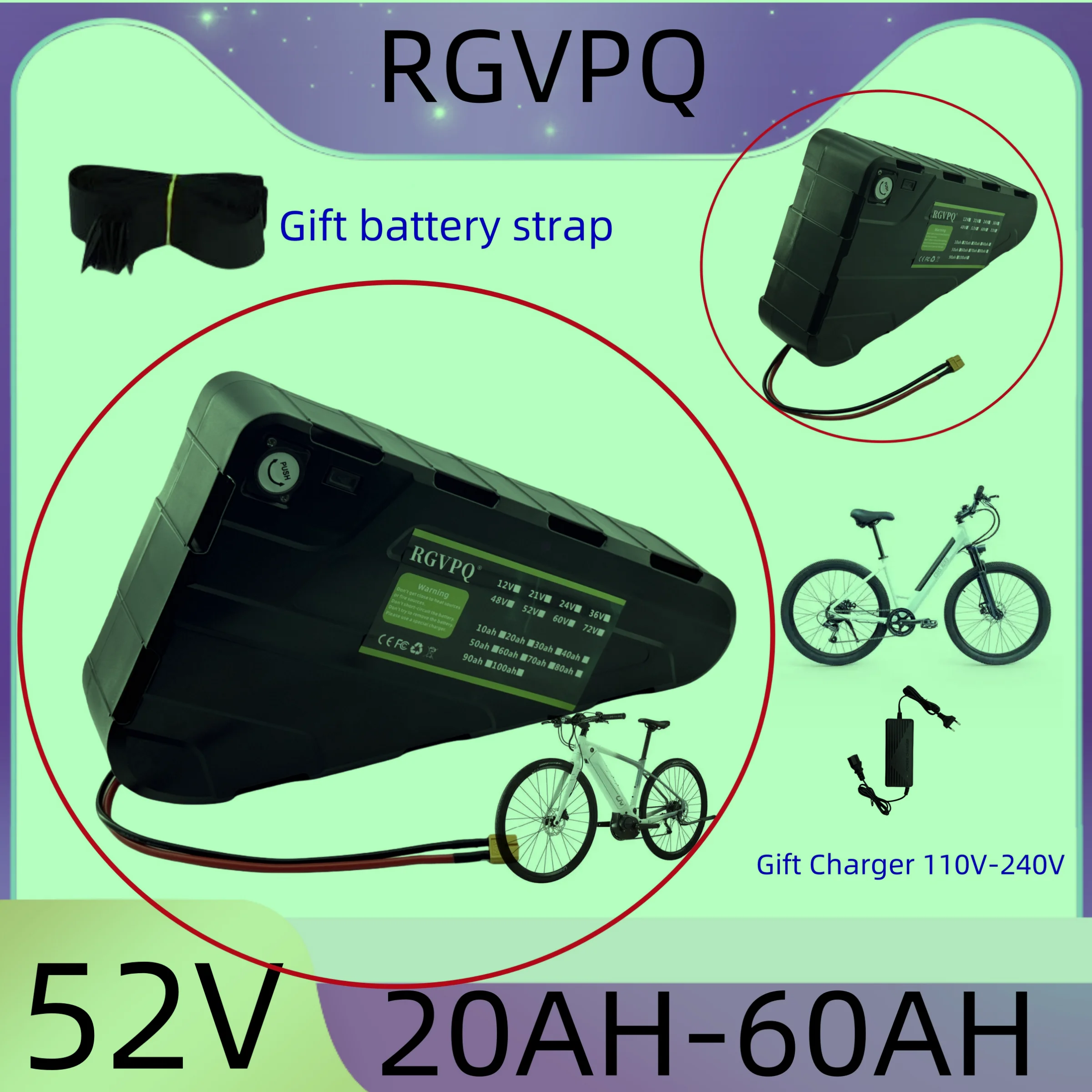 52V60AH Hohe Kapazität, schneller Lufttransport, wasserdichter Hartschalenkoffer, starker Akku 350W500W750W1000W Dreiecksbatterie Image