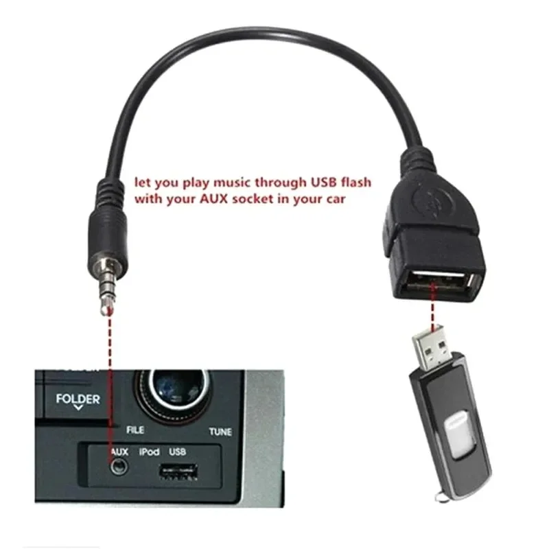 3,5 mm schwarzes Auto-Aux-Audiokabel auf USB-Audiokabel, Autoelektronik für Play Music, Auto-Audiokabel, USB-Kopfhörer-Konverter Image