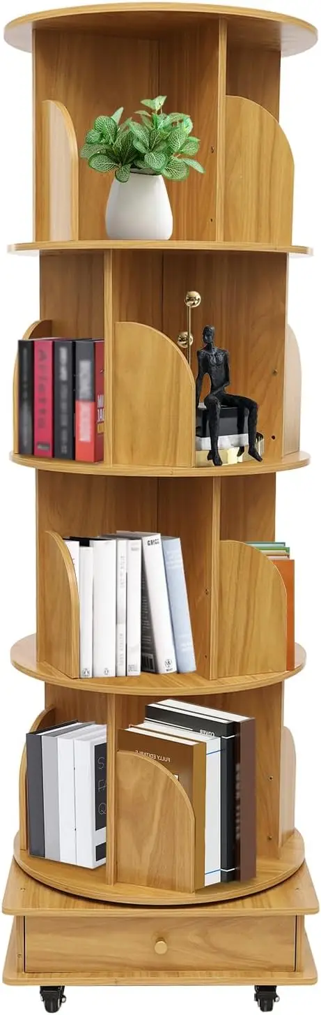 4-stöckiges Drehbares Bücherregal 360-Grad-Drehbares Bücherregal mit Rollen Freistehendes Regal Schreibtischregal Dekoratives Regal Aufbewahrungsregal Image
