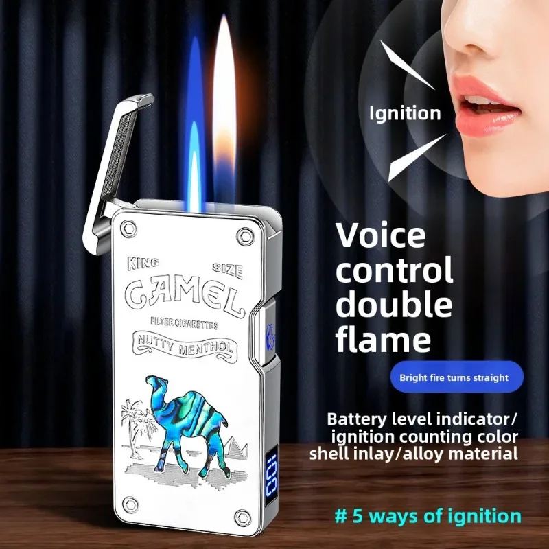 Neues, intelligentes, sprachgesteuertes High-End-Geschenkfeuerzeug mit zwei Flammen für Herren, wiederaufladbar, Typ C, neuartiges Feuerzeug Image