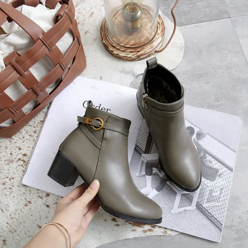 Olivgrüne, dunkelgrüne, runde Zehenpartie, quadratische, klobige Absätze, Winterschuhe, Übergröße 48, 49, 50, 51, 53, 54, Knöchel-Motorrad-Chelsea-Stiefel