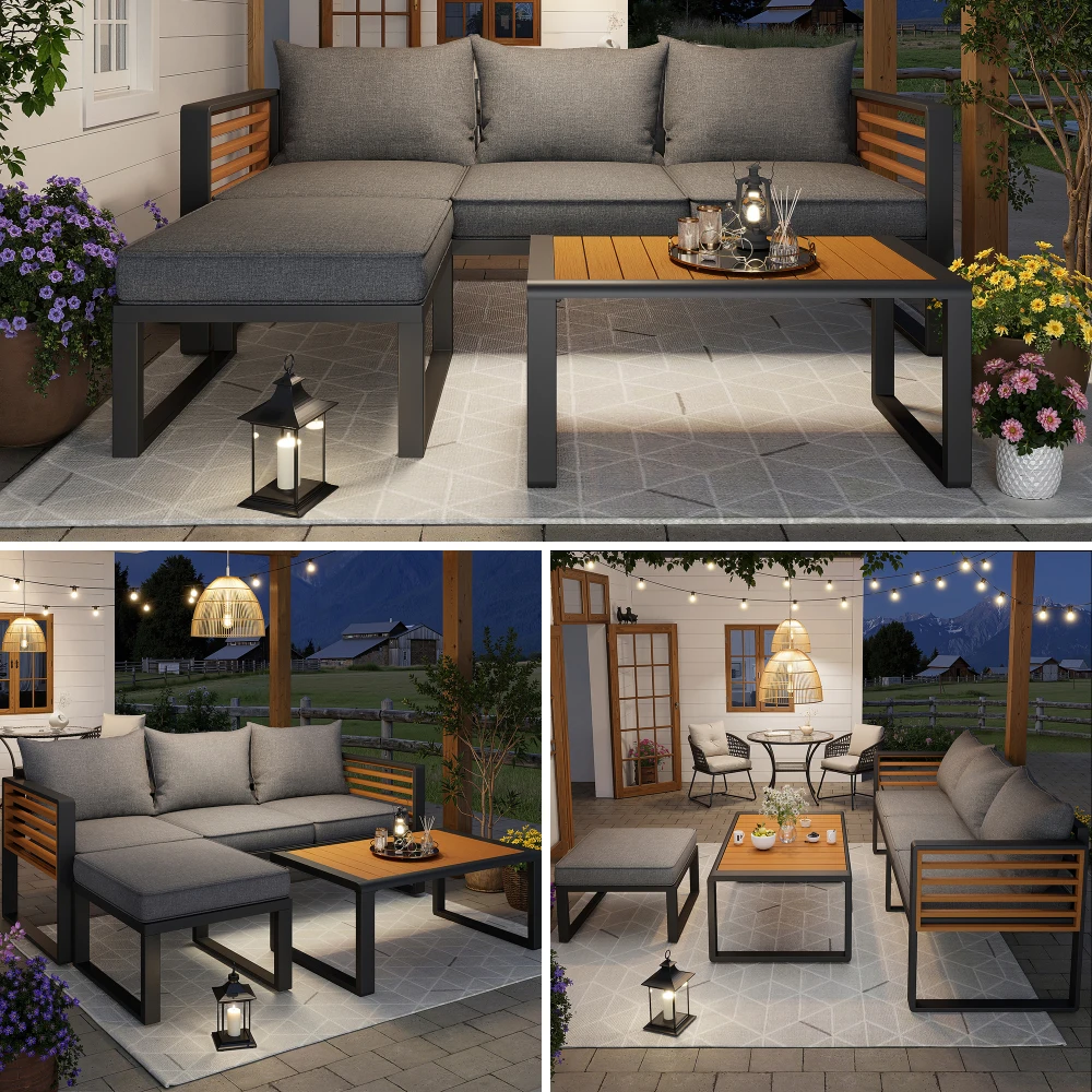 Garten-Lounge-Set, Garten-Sofa-Set, Modernes Outdoor-Sofa-Set, Gartenmöbel-Set mit Verzinktem Eisenrahmen Image