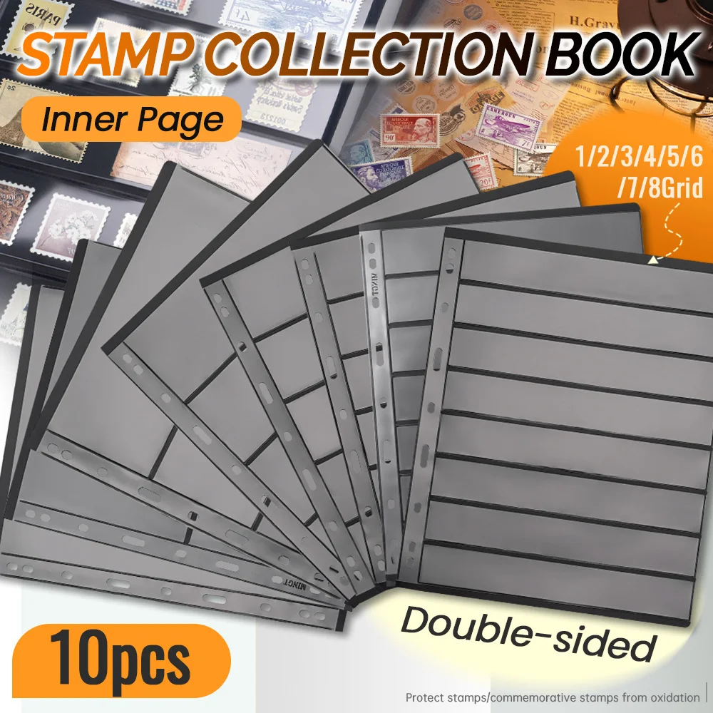 10 Stück Briefmarkenalbum-Seiten, Münzsammler-Blätter, PVC-Loseblatt-Einlagen, Nachfüllseiten ohne Einband Image