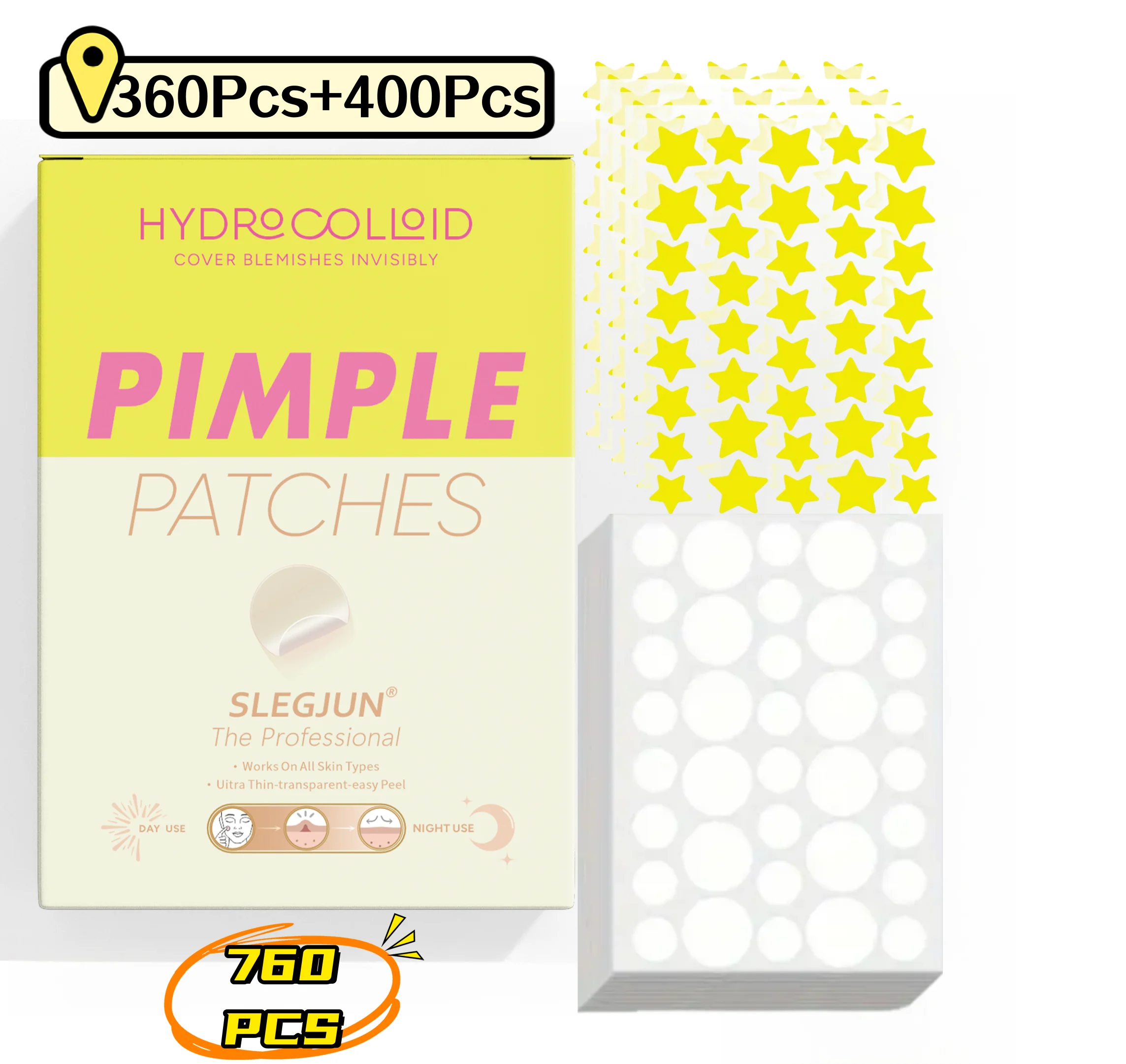 360/400 Stück gelbe runde und Stern-Akne-Pflaster – Hydrokolloid, wasserdicht Image