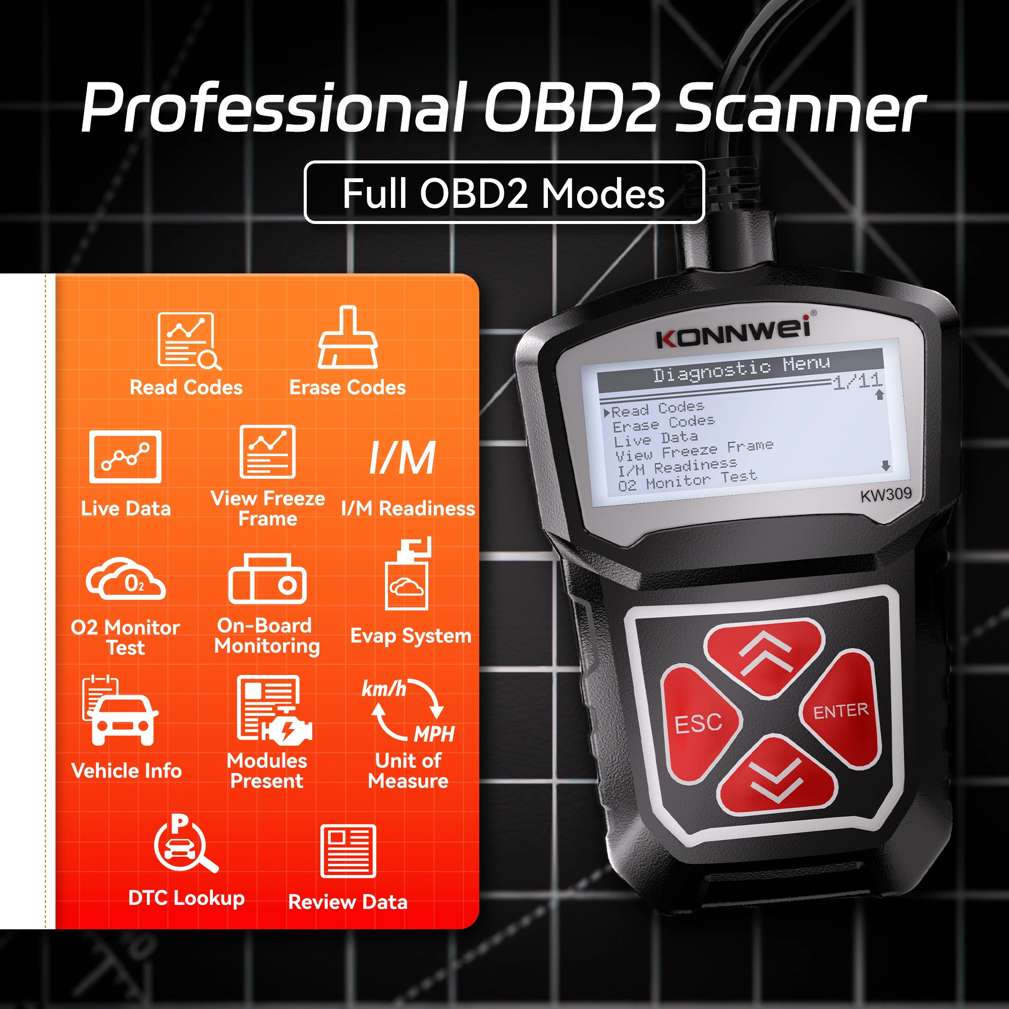 KONNWEi 12V Auto OBD2 Fehler Detektor Echtzeit Daten Reader On-board Überwachung Fehler Code Freiheit Auto OBD2 scannen Werkzeug Image