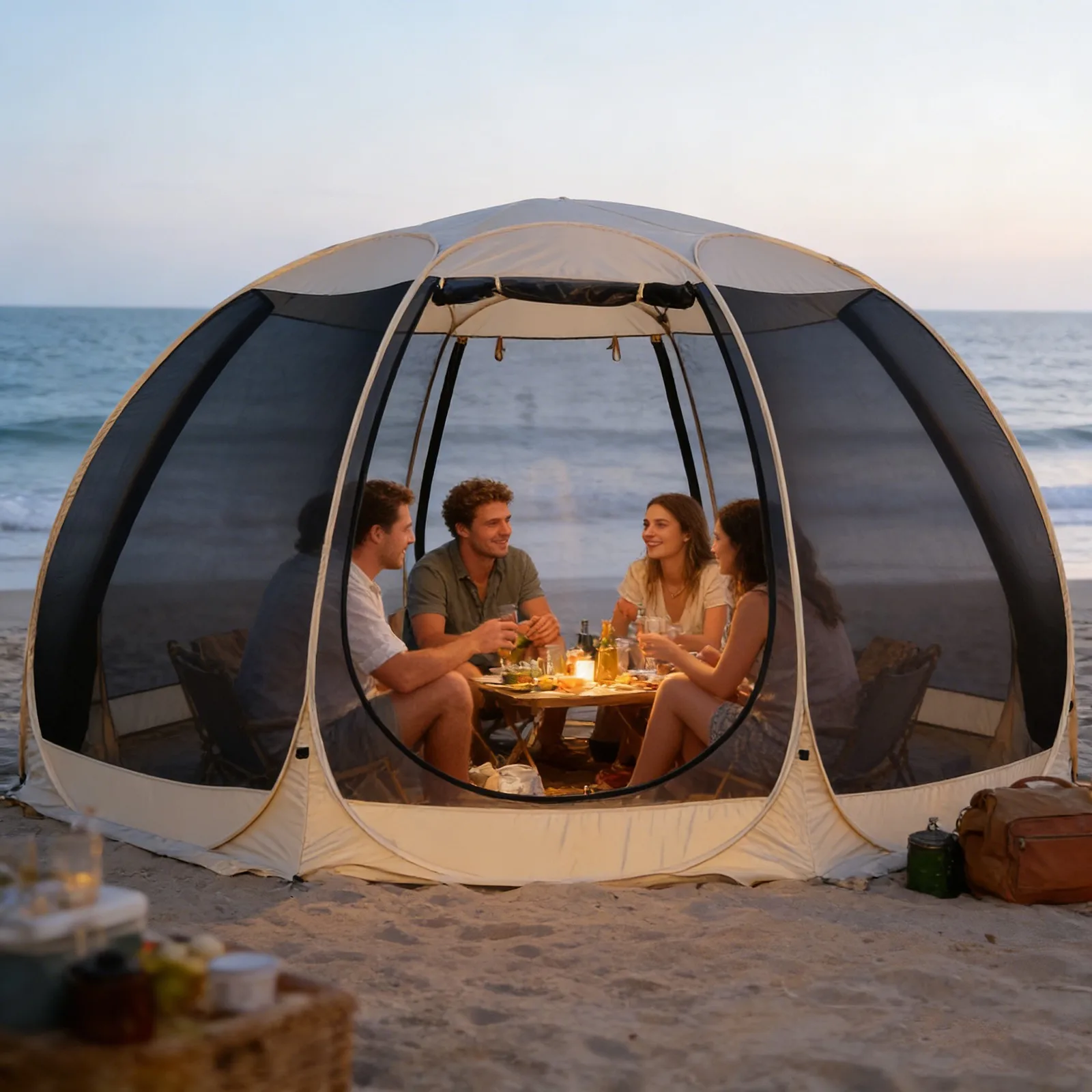 PAKICETUS Pop-Up-Partyzelt, Pavillon für 4–6 Personen, Pavillonzelt, 6-seitiges Pop-Up-Campingzelt mit Netzfenster Image