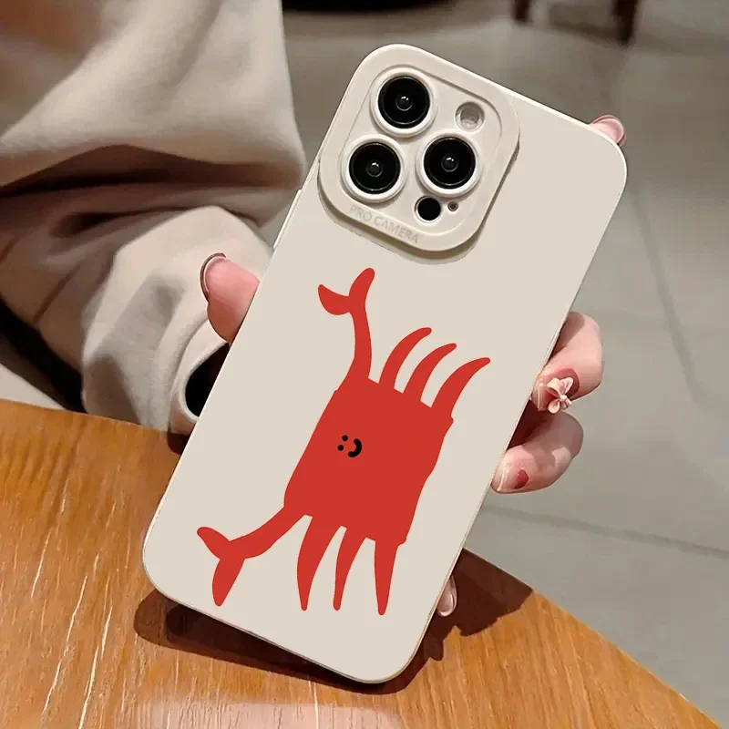 Für iPhone 16 Pro Max 15 14 plus 13 12 11 xs x xr 7 8 plus se 2020 Silikon hülle niedliche einfache Graffiti rote Krabbe Blauwal Abdeckung Image