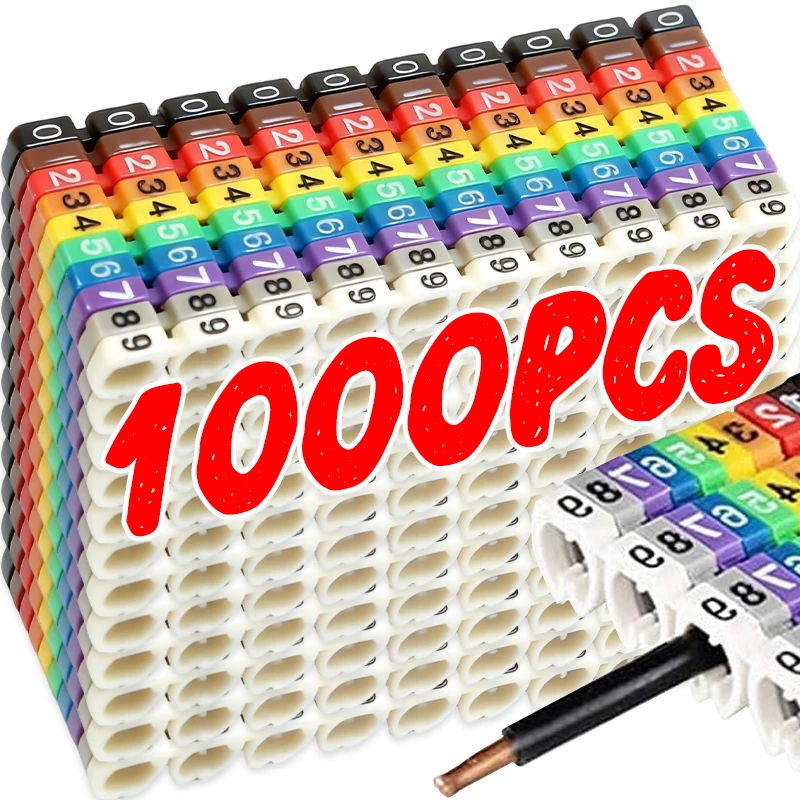 1000/500x Clip-On Kabelmarkierer Bunte Elektrische Kabelnummern-Markierer Rohrnummer-Etiketten Isolierhülsen-Clip Zubehör Image