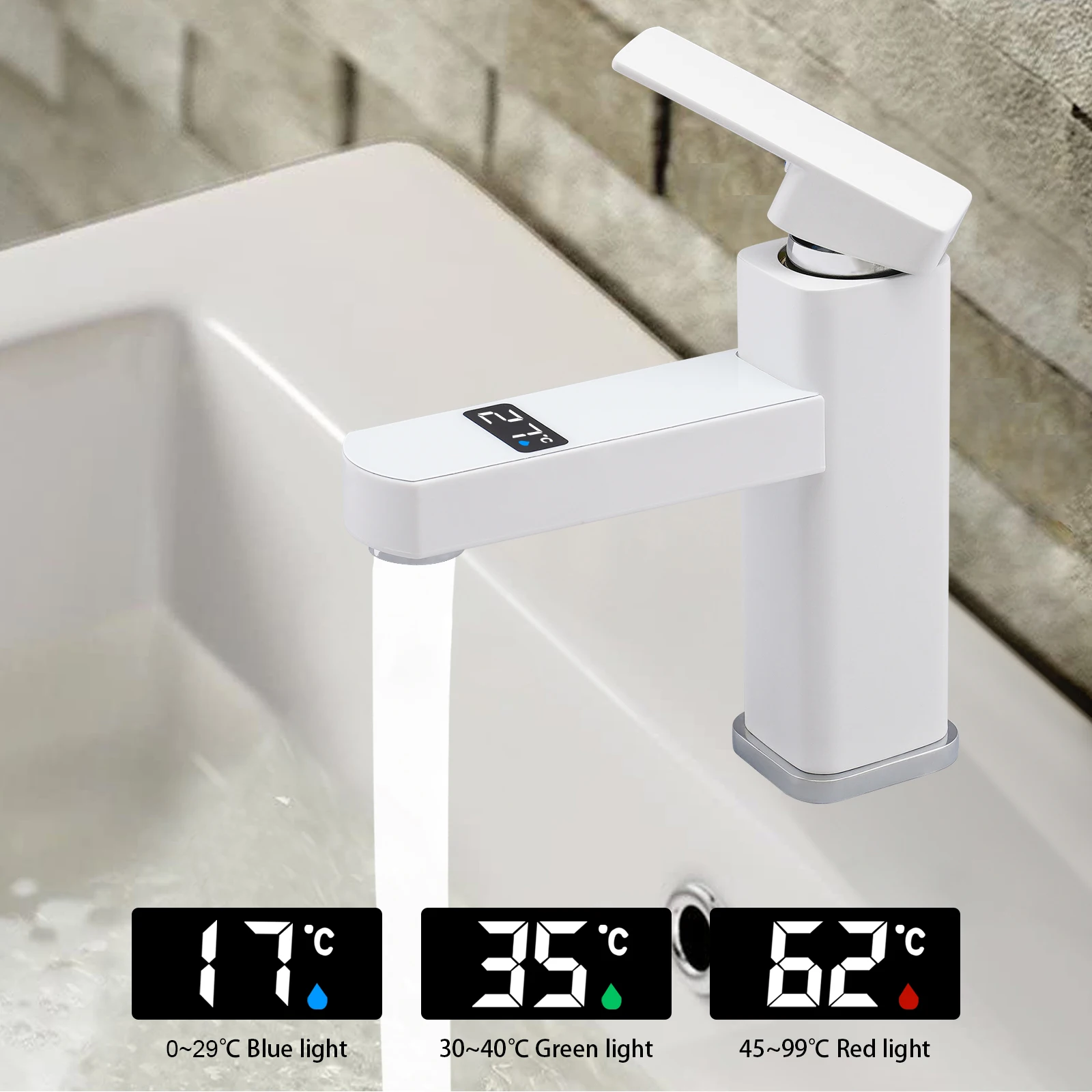 Temperaturvisualisierungs-Digital-Wasserhahn mit Heiß-/Kaltwassersteuerung und LED-Smart-Digitalanzeige für Badezimmer, Küchen und Duschen Image