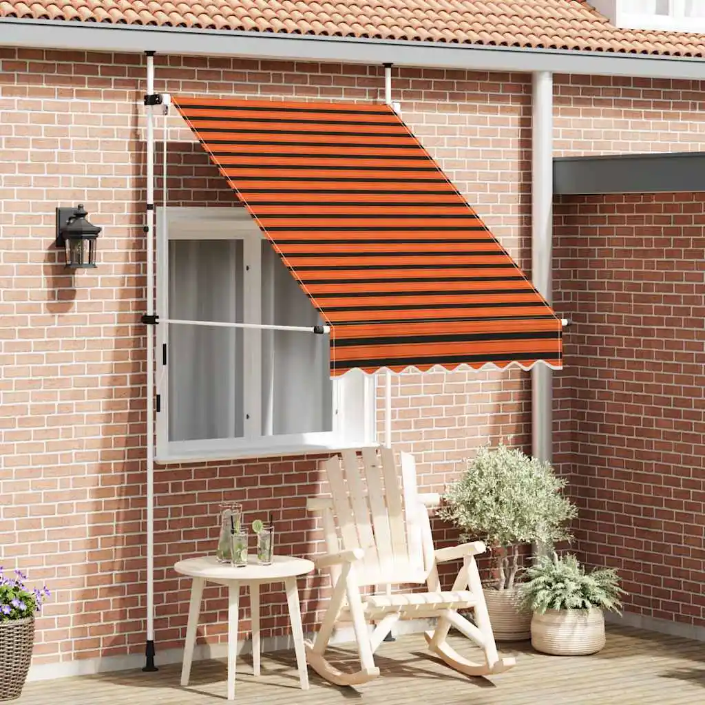 Manuelle einziehbare Markise, 150 cm, Orange und Braun, für den Außenbereich, Garten, Balkon, Fenster, Markisen, Terrassendekoration