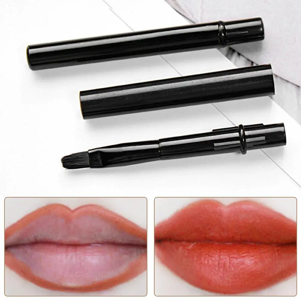 Make-up-Lippenpinsel, Lipliner-Pinsel, schwarz mit Kappe, einziehbarer Lippenstiftpinsel, tragbarer Lippenpeeling-Pinsel für unterwegs, Gloss-Make-up-Pinsel Image
