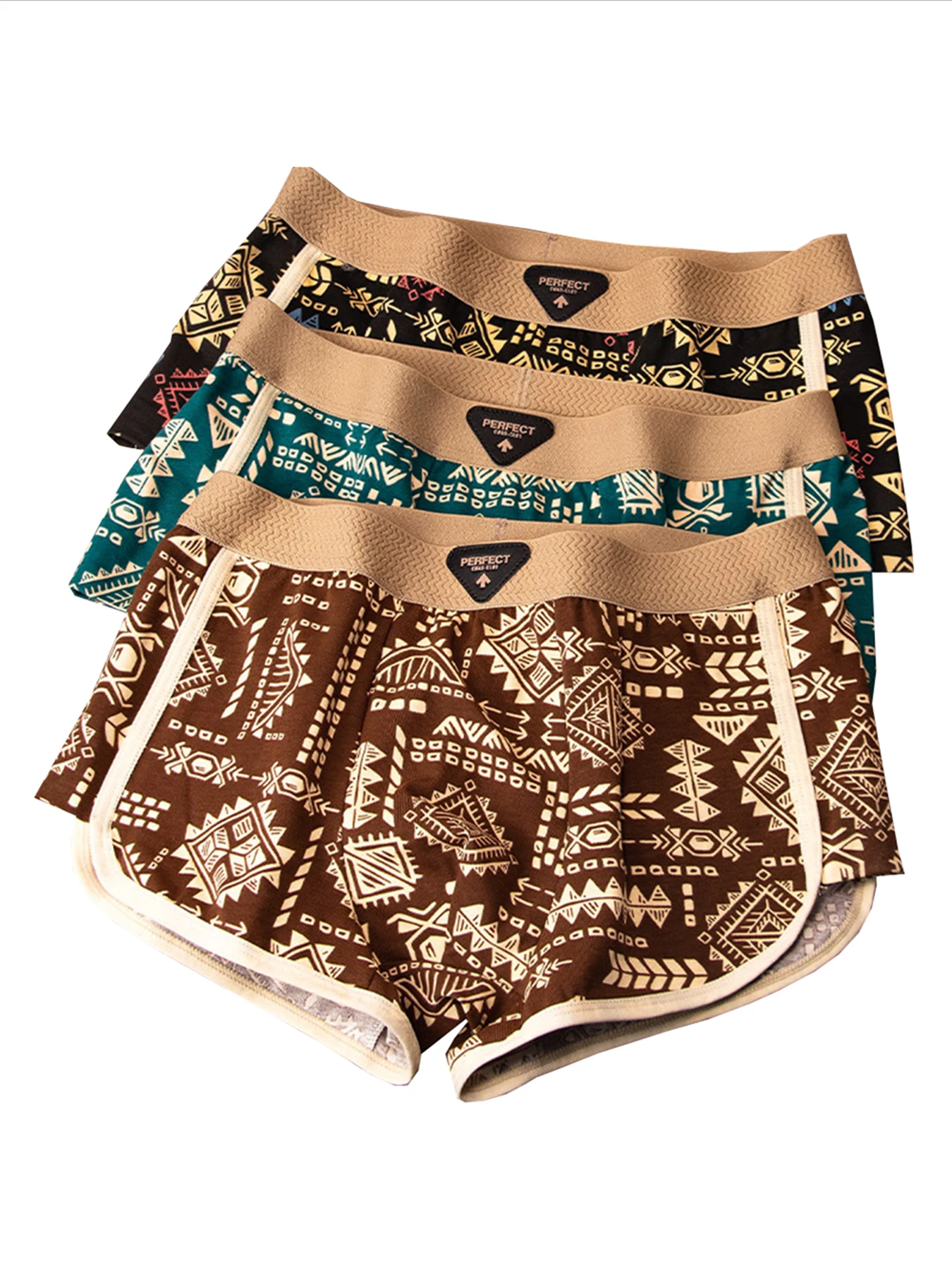 3er-Pack Herren-Boxershorts im Retro-Trend-Print – Elastische Unterhosen im Ethno-Stil – Lockere Herren-Slips – Trendige Herren-Boxershorts Image