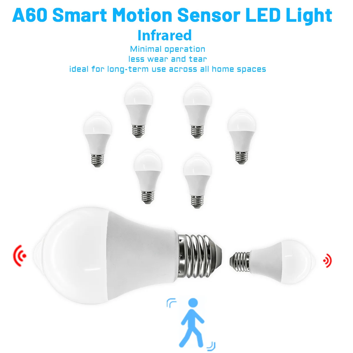 2 Stück LED-PIR-Bewegungsmelder-Glühbirnen, AC100–240 V, E27, 10 W, 3000 K, 4000 K, 6500 K, automatisches Ein- und Ausschalten für Parkbeleuchtung im Freien