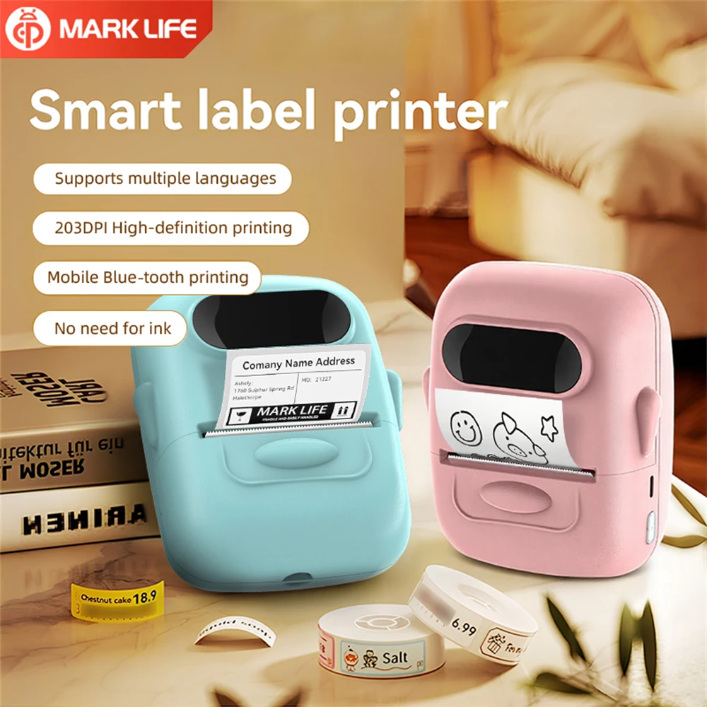 Marklife P50 Kabelloser Etikettendrucker Tragbarer Aufkleberdrucker Mini Tintenloser Bluetooth-kompatibler Etikettendrucker für iOS Android Image