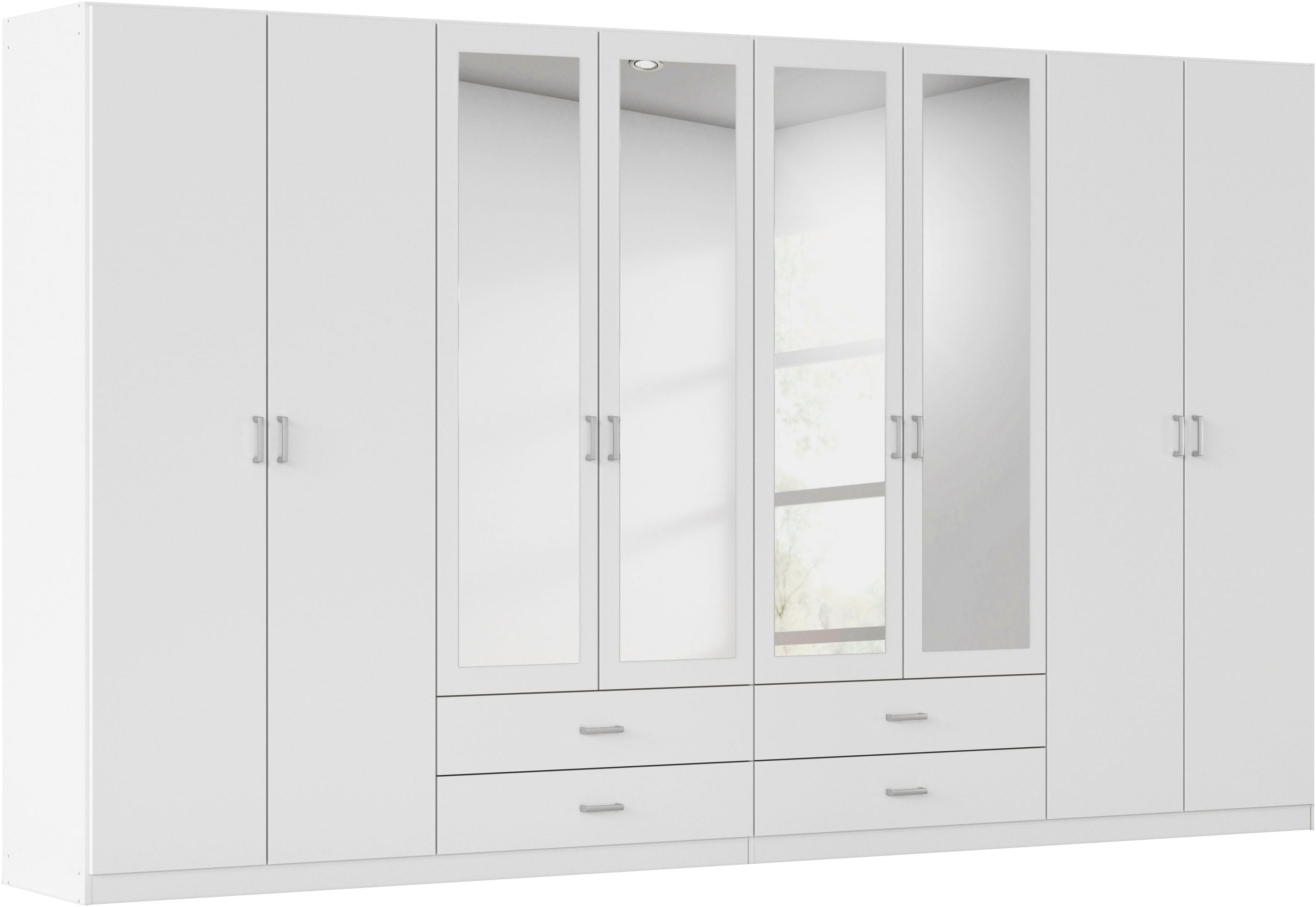 Kleiderschrank RAUCH "Schrank Garderobe Ankleide GAMMA Breiten 91/136/181/226/271/315/360 cm", alpinweiß, griffe alu, B:360cm H:210cm T:54cm, Holzwerkstoff, Schränke, Kleiderschrank, verschiedene Griff-Varianten, mit Spiegel TOPSELLER MADE IN... Image