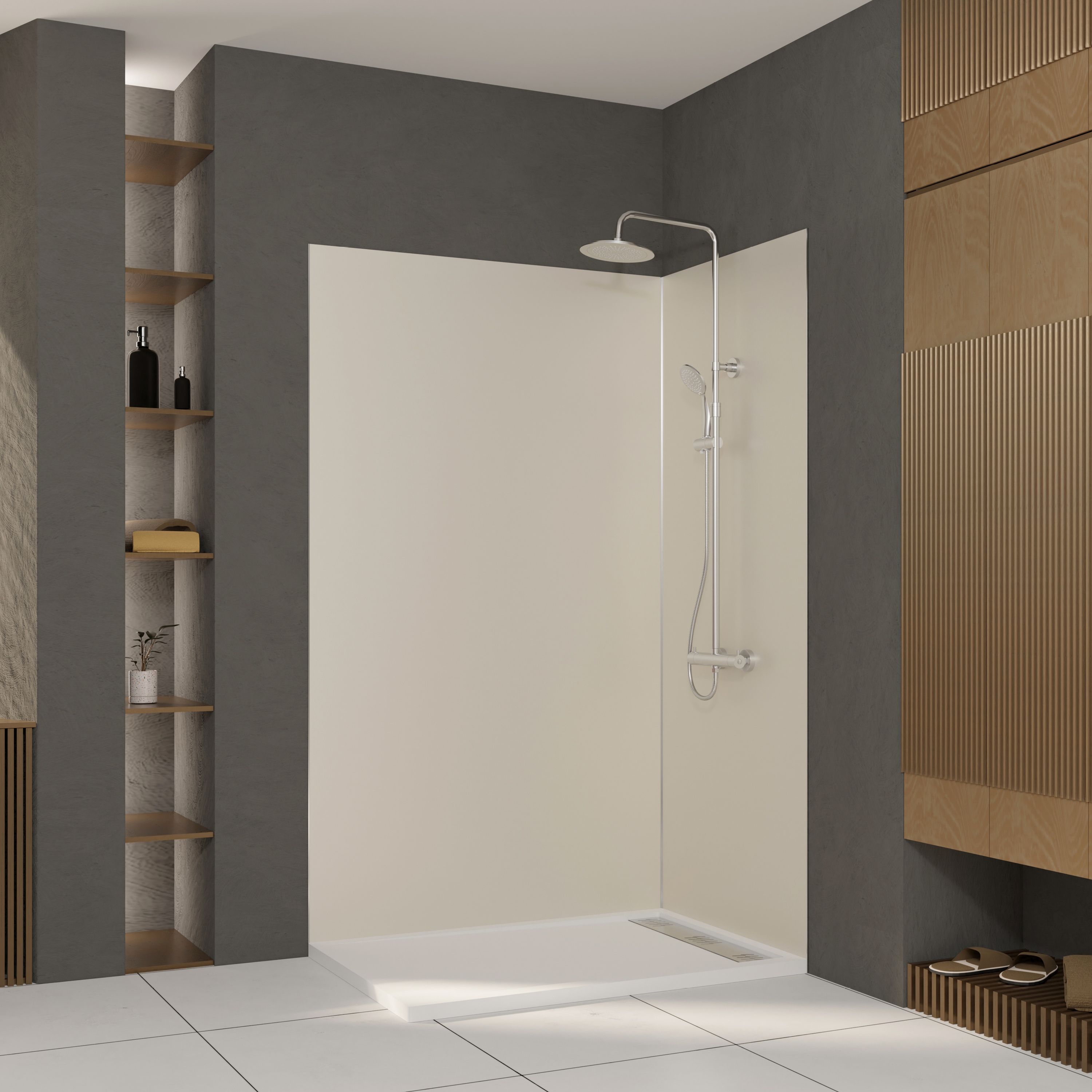 Duschrückwand MARWELL "Urbanox", weiß (ivory), B:90cm H:210cm, Aluminium, Spritzschutzwände, 1 Paneel: 90 x 210 cm Image