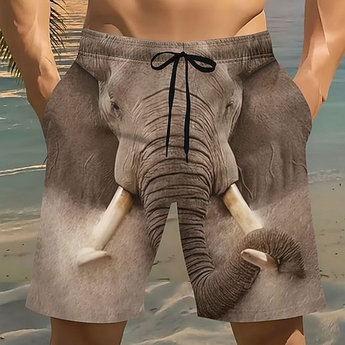 Herren Tiermotiv Krokodil Elefant Badehosen Badeshorts Boardshorts Mittlere Taille Lustig Strandurlaub Seitentaschen Netzfutter Elastischer Kordelzug in der Taille Designer Bekleidung Image