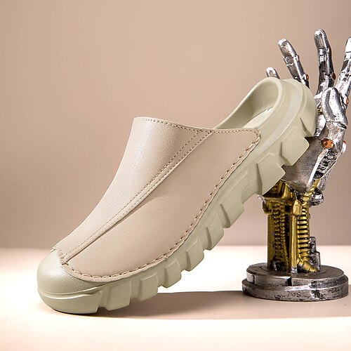 Weiße Herren-Clogs zum Hineinschlüpfen – leichte Schuhe mit dicker Sohle, minimalistischer Stil, ideal für Reisen, Urlaub und Alltag Image