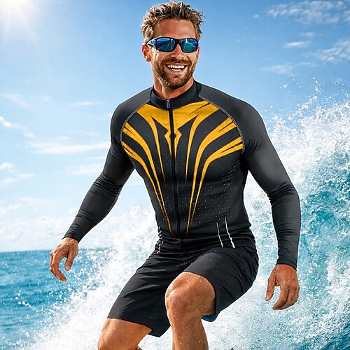 Herren Anti UV Shirt T-Shirt zum Schwimmen Geometrisch UPF50 UV Schutz Schnelltrocknend Langarm Bademode Schutz gegen Hautausschlag Surfen Kanufahren Strand Sommer Image