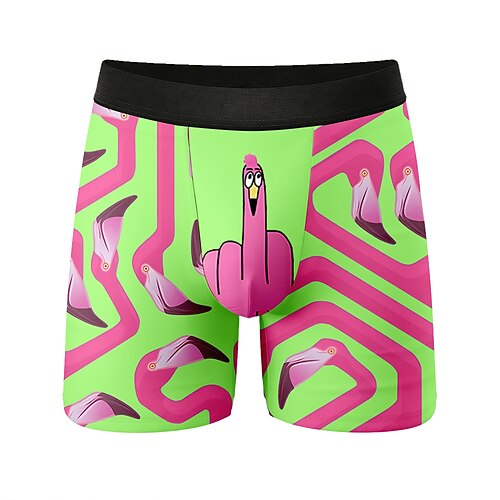 Herren Cartoon Flamingo Vogel Dehnbare Boxershorts Badeshorts Boxer-Badeshorts Lustig Lässig Heim Strandurlaub Elastischer Bund Feuchtigkeitsableitend Atmungsaktive Unterwäsche Designer Bekleidung Image